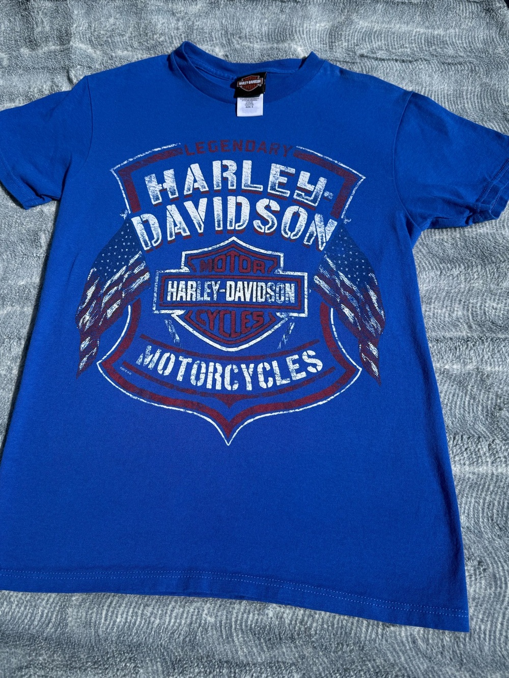Harley-Davidson Royal Blue Shield Graphic Tee with Red and White Accents
